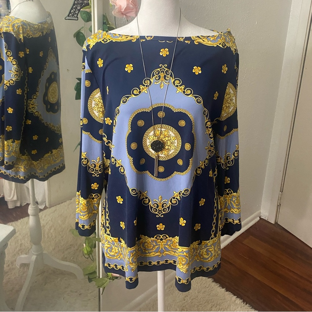Blue and yellow design blouse